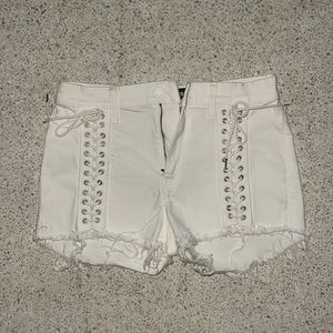 Express tie white jean shorts
